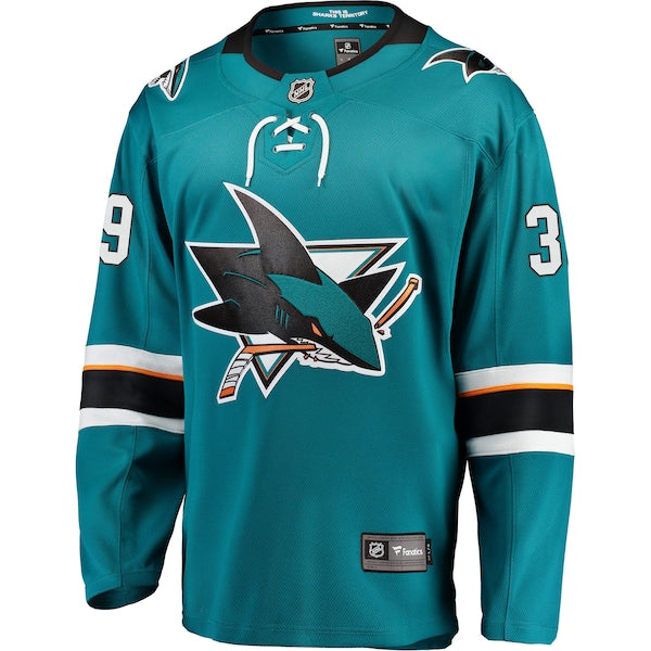 Logan Couture San Jose Sharks 2021/22 Home Premier Breakaway Player Jersey - Teal/Black - Image 3