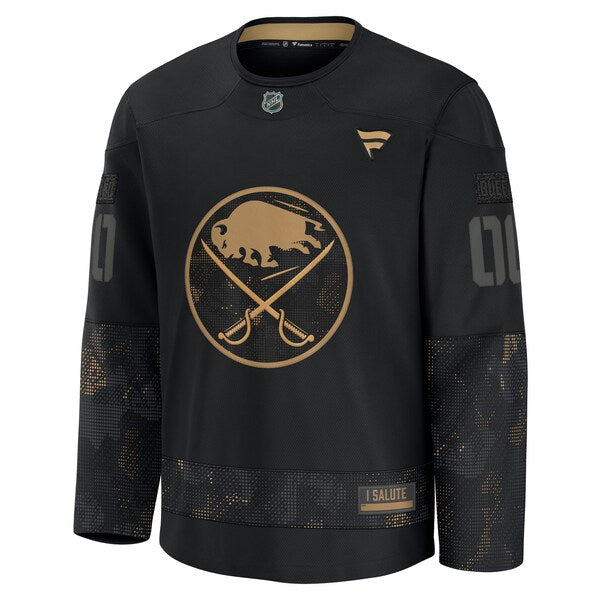 Buffalo Sabres 2024 Military Appreciation Personalized Long Sleeve Practice Jersey - Black - Image 2