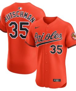Alternative view of Adley Rutschman Baltimore Orioles Nike Alternate 2 Elite Jersey - Orange/White/Black