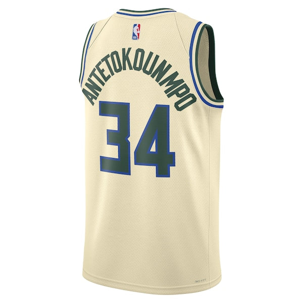 Giannis Antetokounmpo Milwaukee Bucks Nike Unisex 2025/26 Swingman Jersey - Cream - City Edition - Image 3