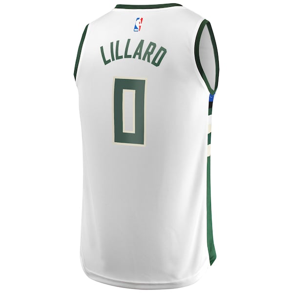 Damian Lillard Milwaukee Bucks Youth Fast Break Player Jersey - Association Edition - White - Image 3