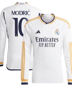 Luka Modric Los Merengues adidas 2023/24 Home Replica Long Sleeve Jersey - White/Navy