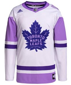 Alternative view of Toronto Maple Leafs adidas Hockey Fights Cancer Primegreen Authentic Custom Jersey - White/Purple