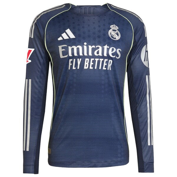 Los Merengues adidas 2025/26 Away Authentic Long Sleeve Custom Jersey - Blue/White - Image 3