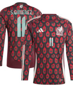 Santiago Gim¨¦nez Mexico National Team adidas 2024 Home Replica Player Long Sleeve Jersey - Burgundy