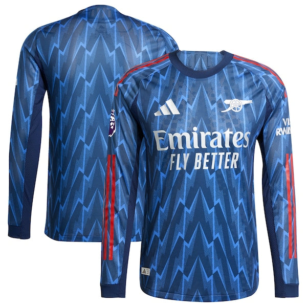 Arsenal adidas 2025/26 Away Authentic Long Sleeve Jersey with Patch - Blue/Red - Image 2