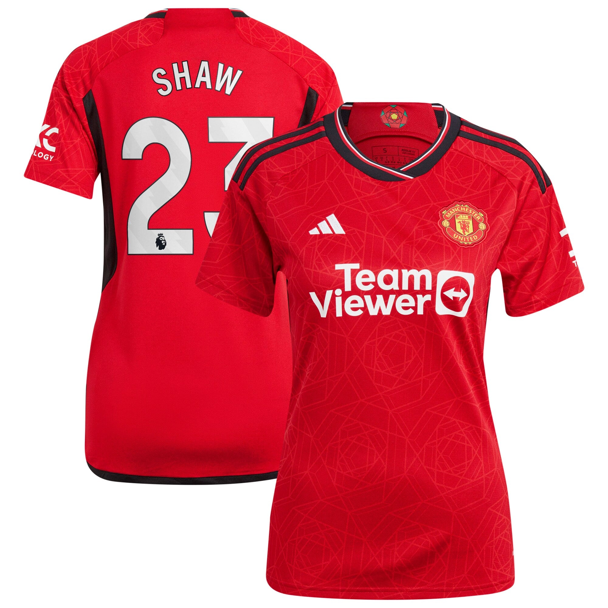 Luke Shaw Manchester United adidas Women's 2023/24 Away Replica Player Jersey - Green/Red - Image 6