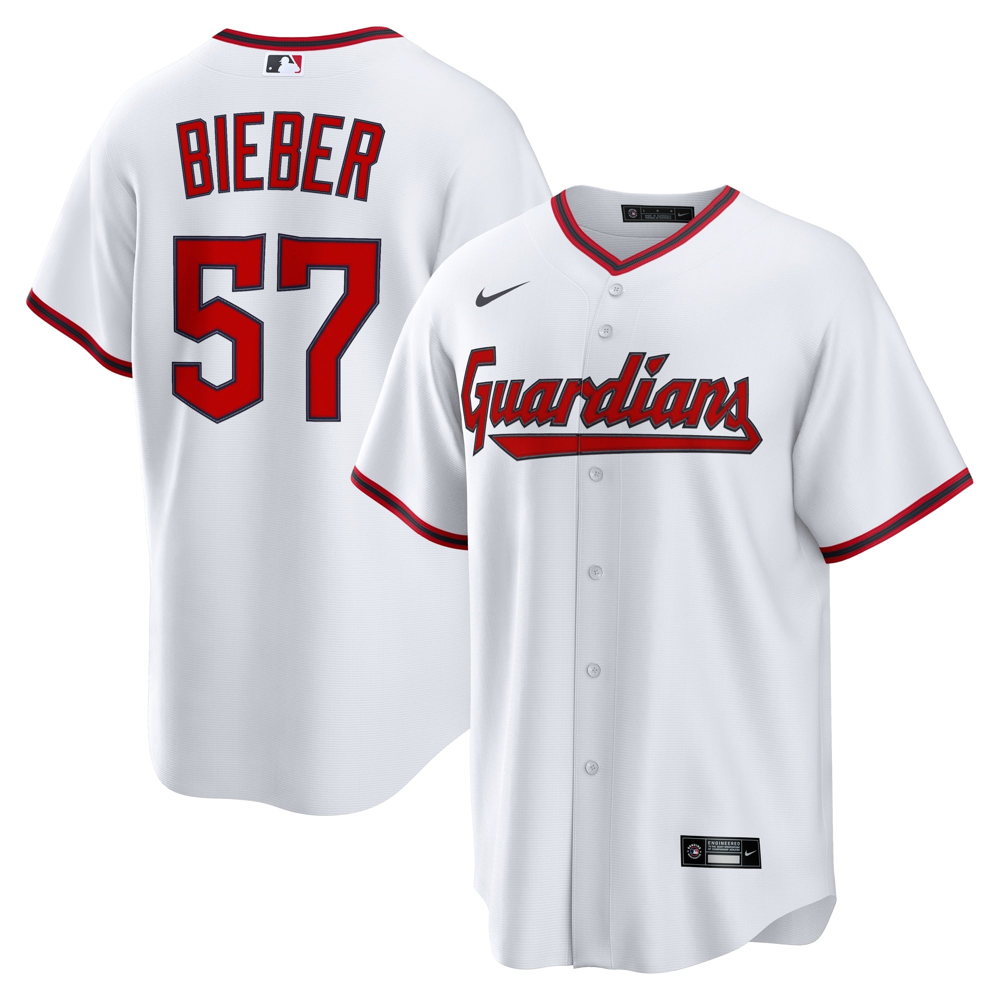 Shane Bieber Cleveland Guardians Nike Road Replica Jersey - Gray/White - Image 2