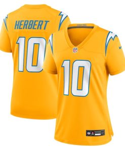 Justin Herbert Los Angeles Chargers Nike Women's Alternate Charger Power Game Jersey - Gold/Navy