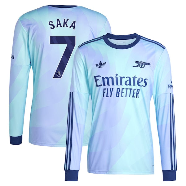Bukayo Saka Arsenal adidas Originals 2024/25 Third Replica Long Sleeve Player Jersey - Aqua - Image 2