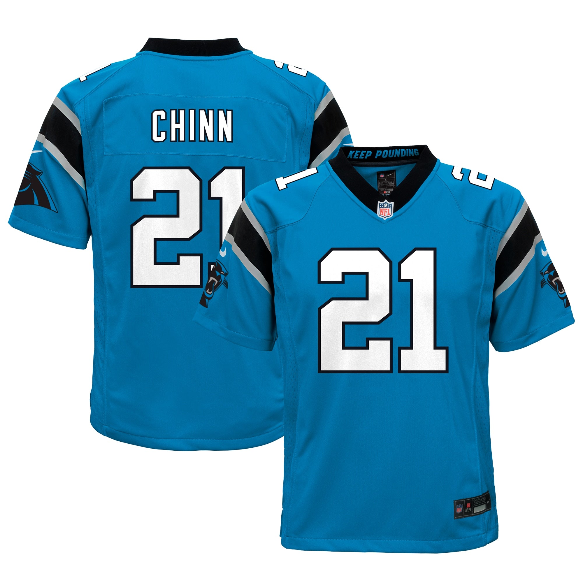 Jeremy Chinn Carolina Panthers Nike Youth Game Jersey - White/Black/Blue - Image 8