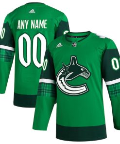 Vancouver Canucks adidas St. Patrick's Day Authentic Custom Jersey - Kelly Green