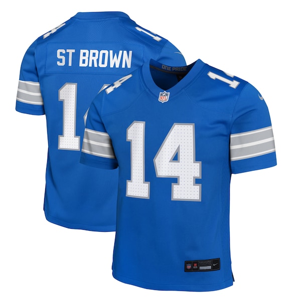 Amon-Ra St. Brown Detroit Lions Nike Youth Team Player Game Jersey - Blue - Image 2