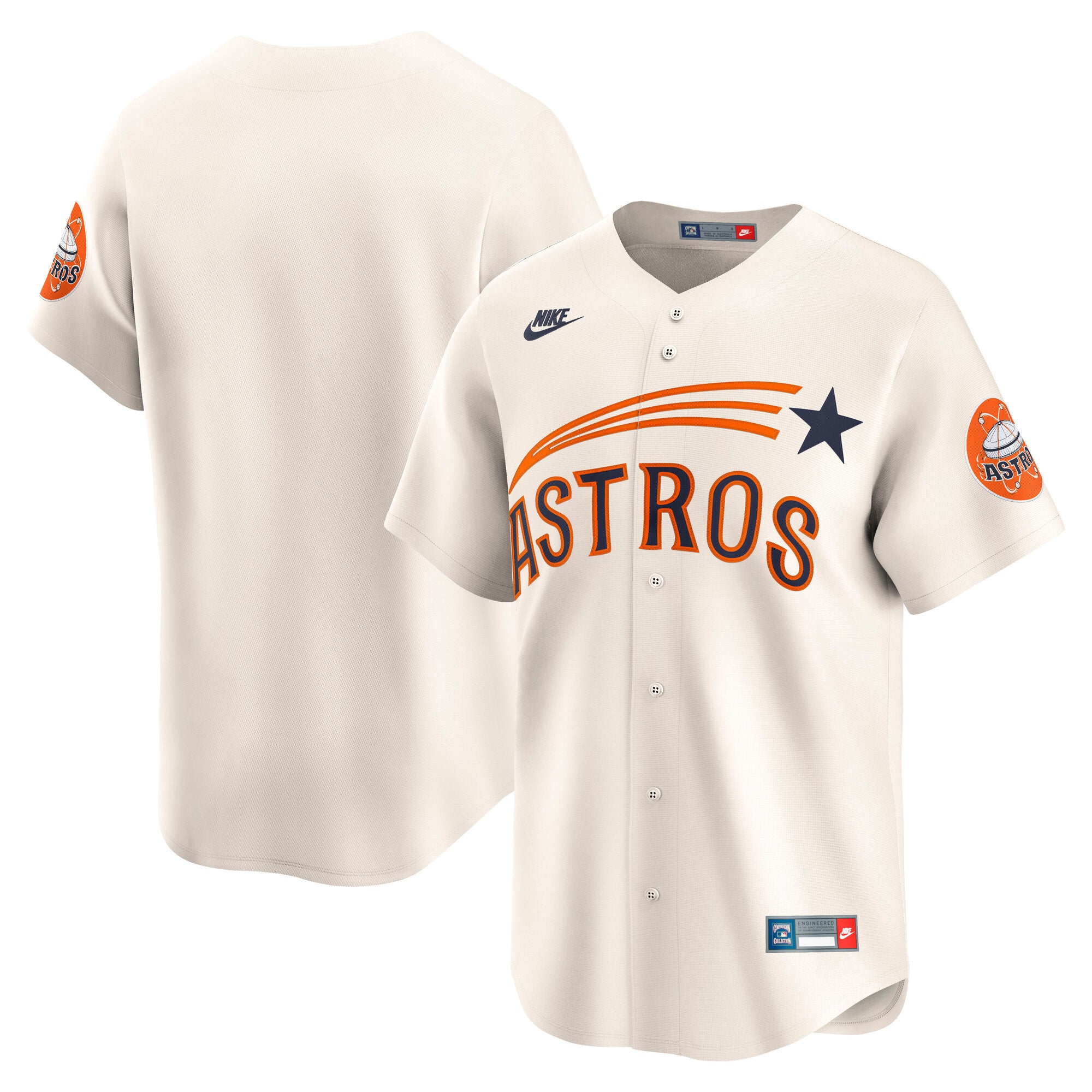 Houston Astros Nike Throwback Cooperstown Collection Limited Jersey - White/Cream - Image 5