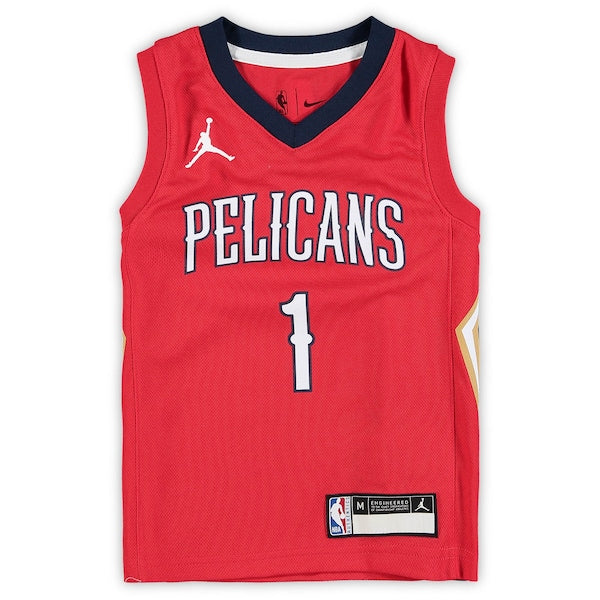 Zion Williamson New Orleans Pelicans Jordan Brand Preschool 2020/21 Fast Break Replica Jersey - Statement Edition - Red - Image 2