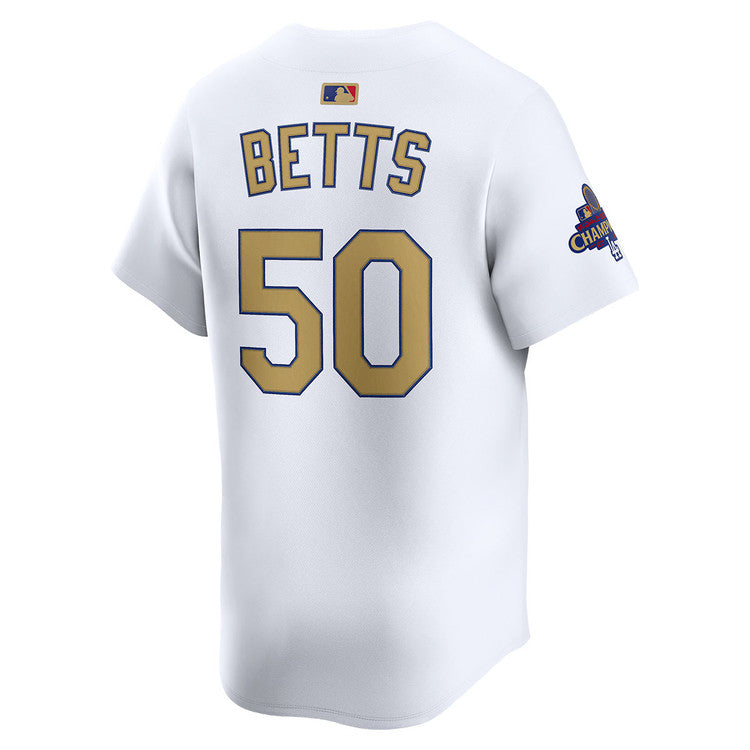 Mookie Betts Los Angeles Dodgers Nike Home 2025 Gold World Series Champions Limited Jersey - White - Image 3