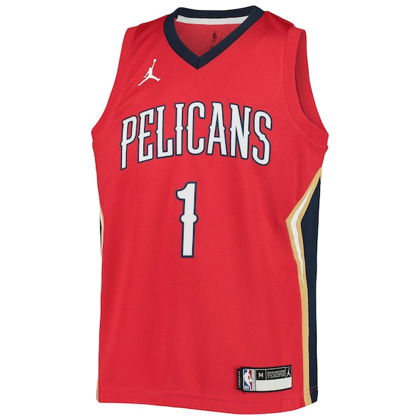 Zion Williamson New Orleans Pelicans Jordan Brand Youth 2020/21 Swingman Player Jersey - Statement Edition - Red - Image 2