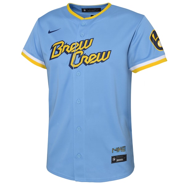 Milwaukee Brewers Nike Youth 2022 City Connect Replica Team Jersey - Powder Blue - Image 2