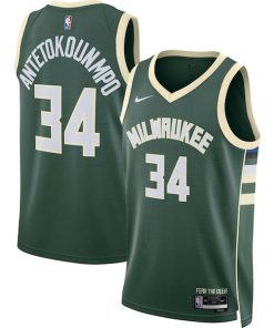 Alternative view of Giannis Antetokounmpo Milwaukee Bucks Nike Unisex Swingman Jersey - Icon Edition - Hunter Green/White