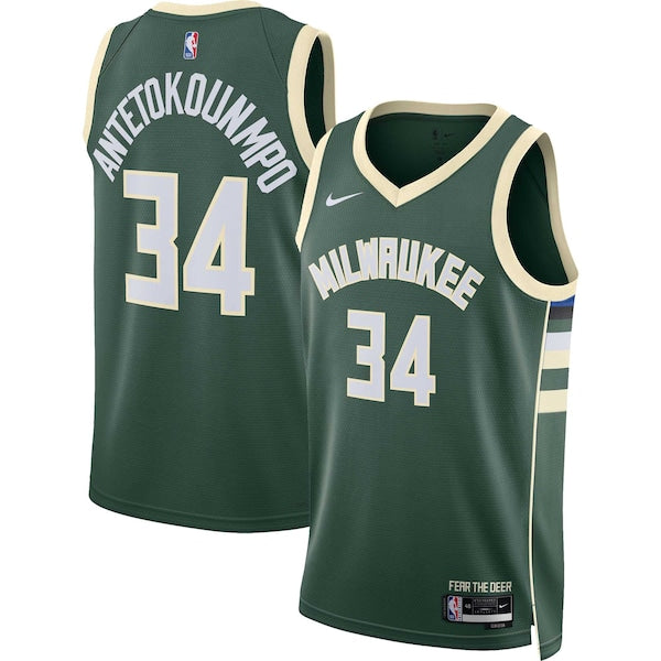 Giannis Antetokounmpo Milwaukee Bucks Nike Unisex Swingman Jersey - Icon Edition - Hunter Green/White - Image 2