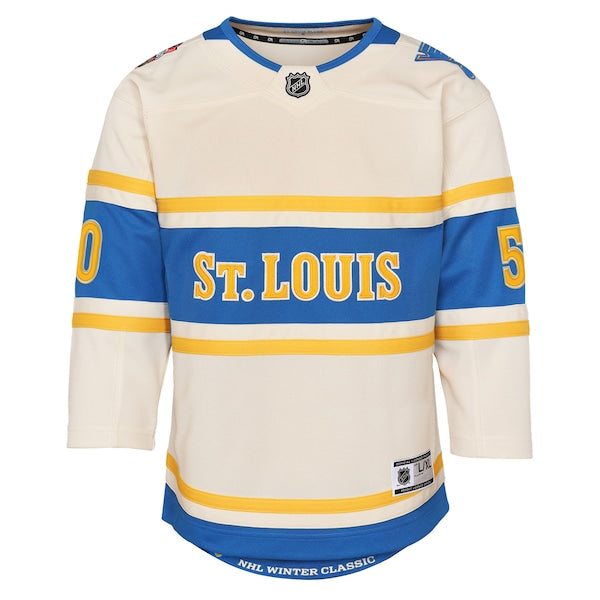 Jordan Binnington St. Louis Blues Youth 2025 NHL Winter Classic Premier Player Jersey - Cream - Image 2