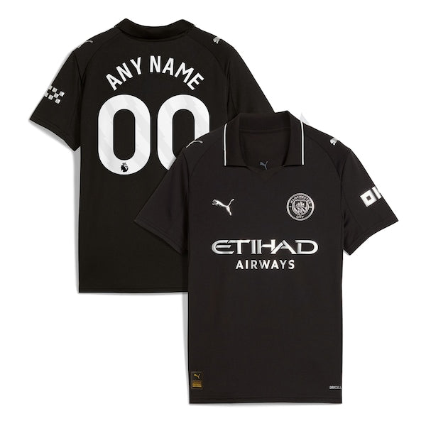 Manchester City Puma Youth 2025/26 Away Replica Custom Jersey - Black/Green/Light Blue - Image 3
