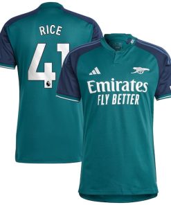 Alternative view of Declan Rice Arsenal adidas 2023/24 Third Replica Player Jersey - Green/Yellow