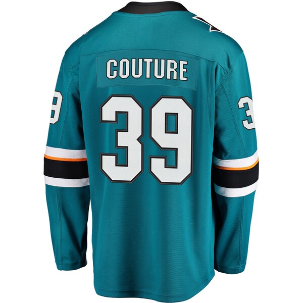 Logan Couture San Jose Sharks 2021/22 Home Premier Breakaway Player Jersey - Teal/Black - Image 4