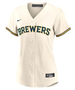 Alternative view of Christian Yelich Milwaukee Brewers Nike Women's Home Replica Player Jersey - Cream
