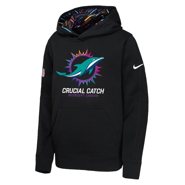 Miami Dolphins Nike Youth 2024 NFL Crucial Catch Pullover Hoodie - Black - Image 2