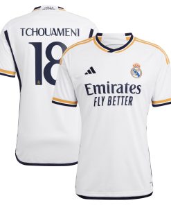 Alternative view of Aur¨¦lien Tchouam¨¦ni Los Merengues adidas 2023/24 Away Replica Player Jersey - Navy/White
