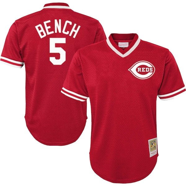 Johnny Bench Cincinnati Reds Youth Cooperstown Collection?Mesh Batting Practice Jersey - Red