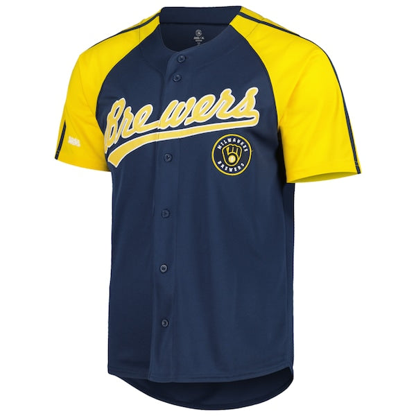 Milwaukee Brewers Stitches Button-Down Raglan Fashion Jersey - Navy - Image 2