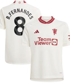 Alternative view of Bruno Fernandes Manchester United adidas Youth 2023/24 Third Replica Player Jersey - White/Green