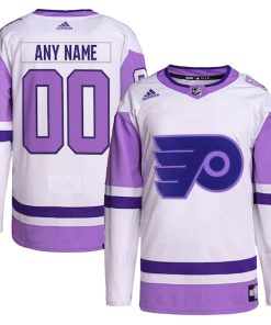 Philadelphia Flyers adidas Hockey Fights Cancer Primegreen Authentic Custom Jersey - White/Purple