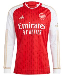 Alternative view of Declan Rice Arsenal adidas 2023/24 Home Replica Player Long Sleeve Jersey - Red