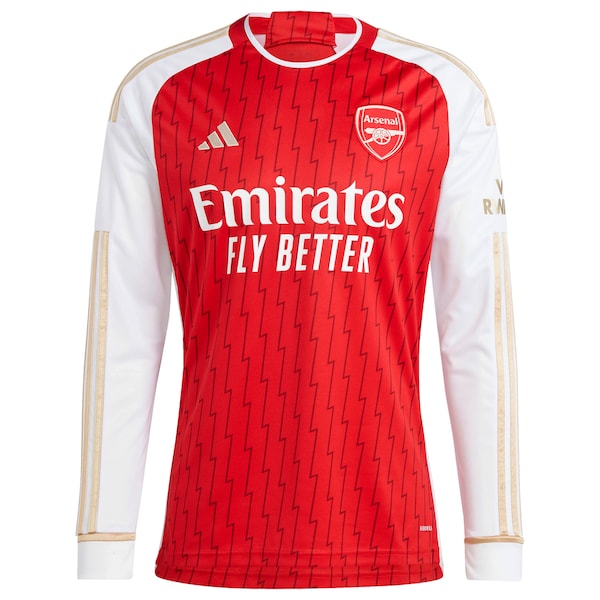 Declan Rice Arsenal adidas 2023/24 Home Replica Player Long Sleeve Jersey - Red - Image 2