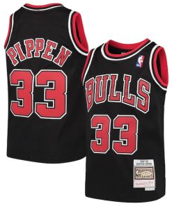 Alternative view of Scottie Pippen Chicago Bulls  Youth Hardwood Classics Swingman Throwback Jersey - Black/Red/White