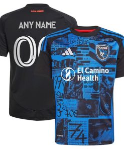 San Jose Earthquakes adidas Youth 2025 Headliner Replica Custom Jersey - Black