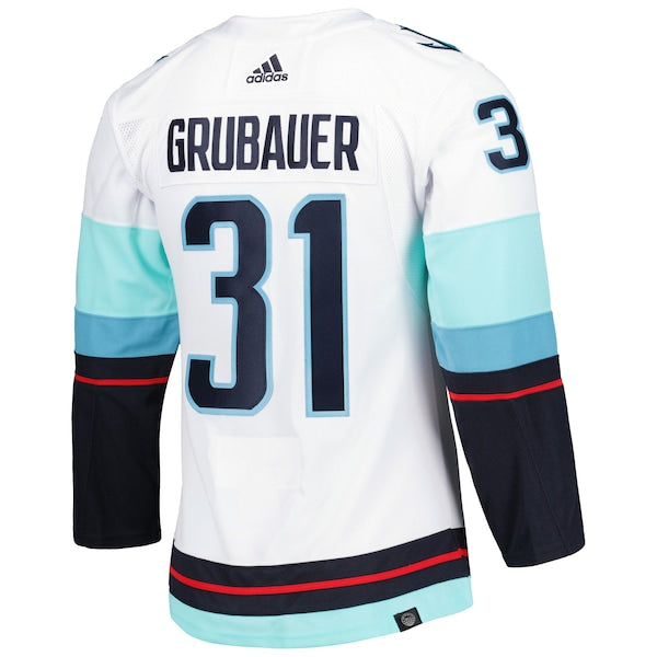 Philipp Grubauer Seattle Kraken adidas Away Primegreen Authentic Pro Player Jersey - White - Image 3