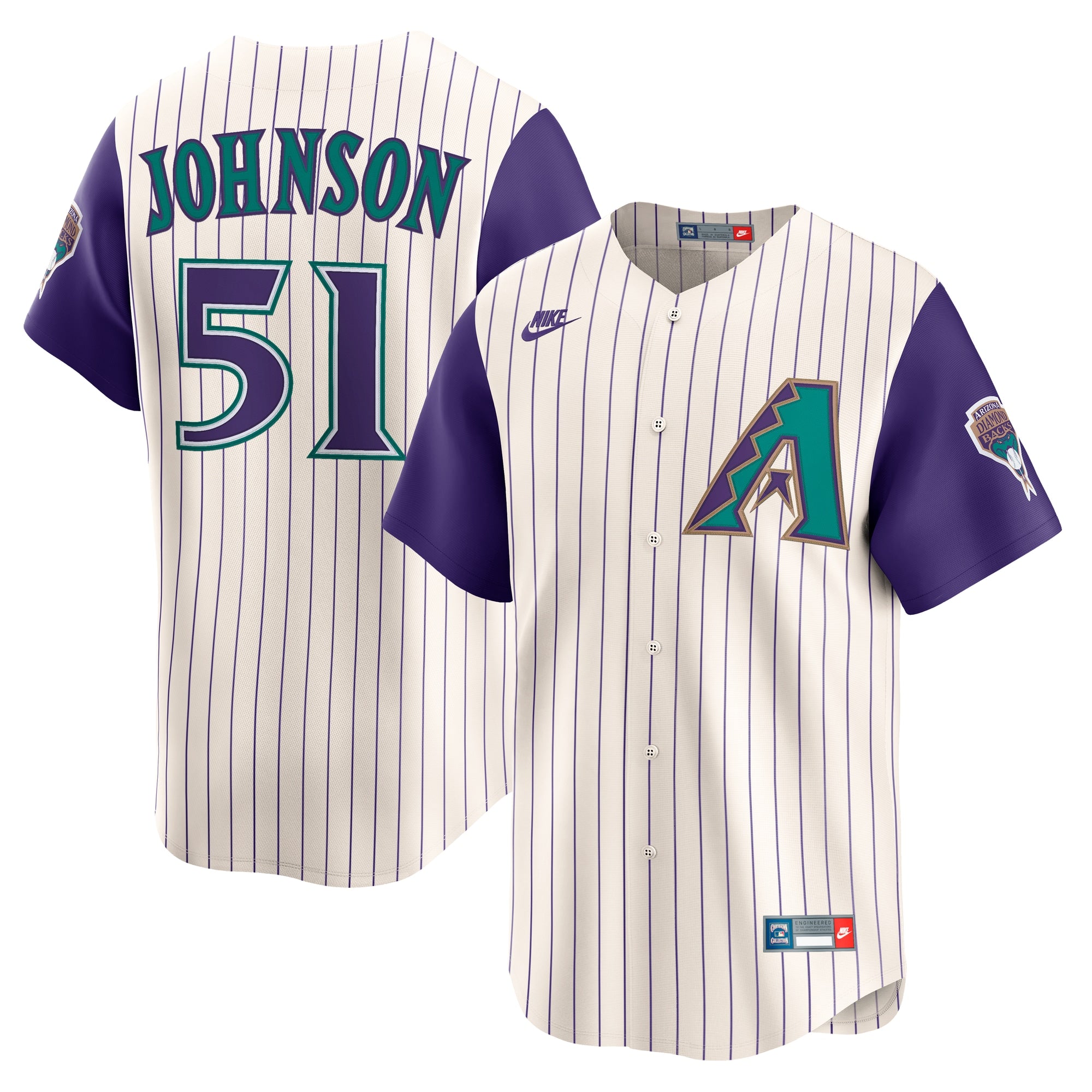 Randy Johnson Arizona Diamondbacks Nike Throwback Cooperstown Collection Limited Jersey - Black/Cream - Image 5