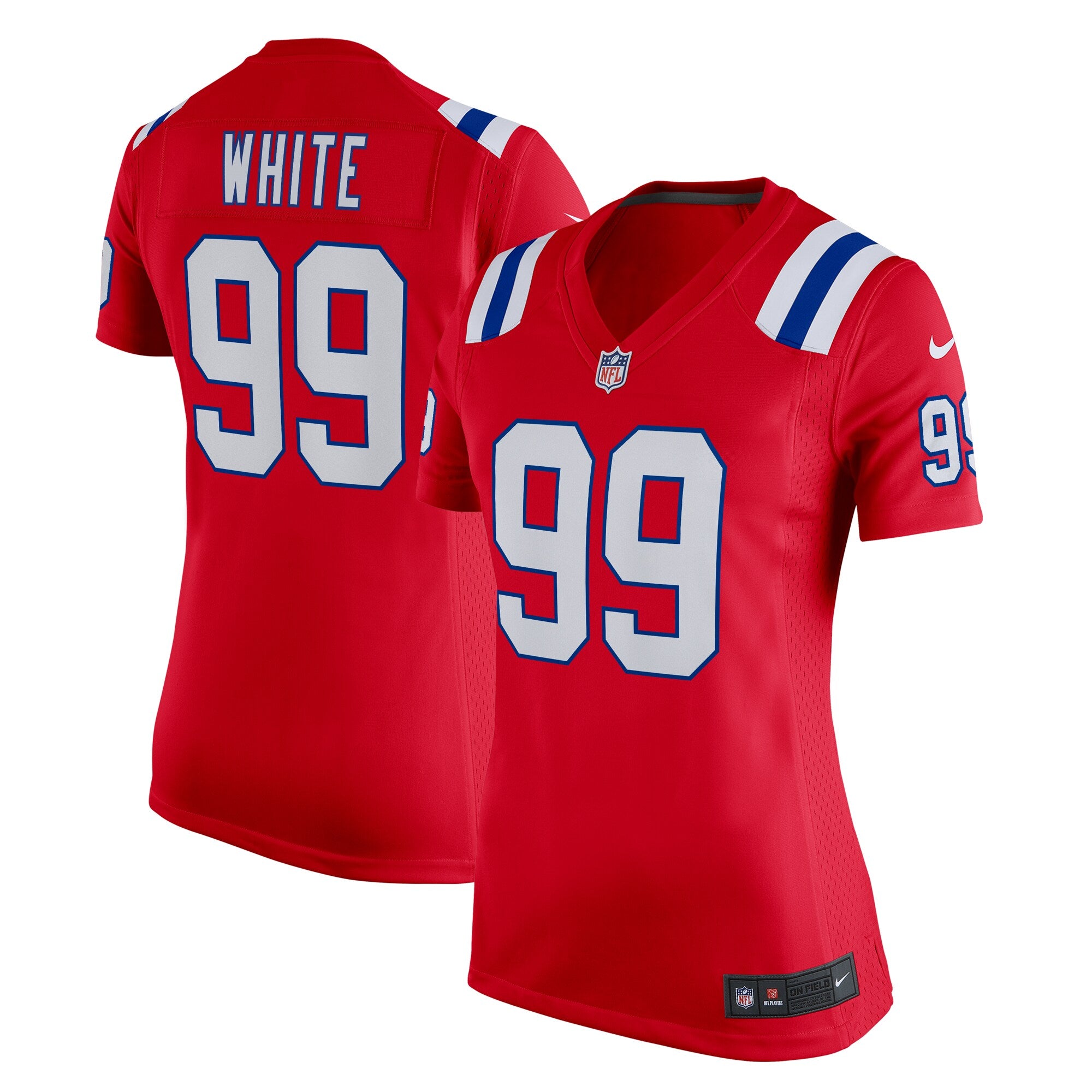 Keion White New England Patriots Nike Women's Game Jersey - White/Navy/Red - Image 8
