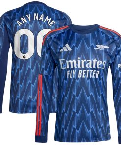 Arsenal adidas 2025/26 Away Replica Long Sleeve Custom Jersey - Blue/Red