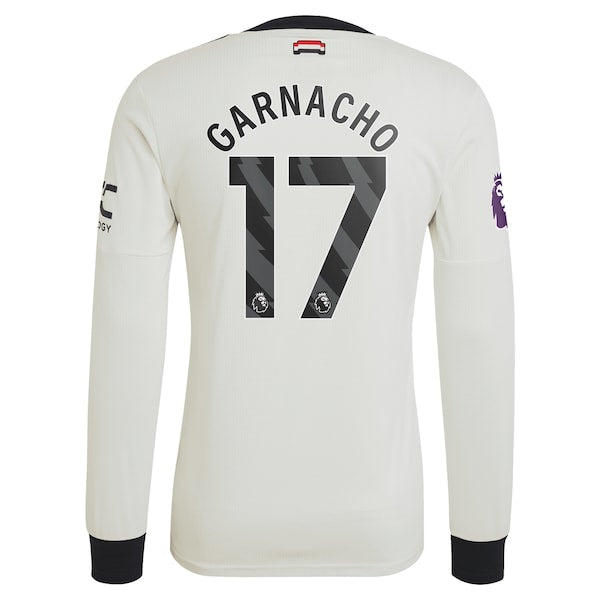 Alejandro Garnacho Manchester United adidas Originals 2024/25 Third Authentic Long Sleeve Jersey - Cream - Image 4