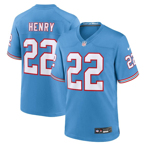 Derrick Henry Tennessee Titans Nike Oilers Throwback Alternate Game Player Jersey - Light Blue/Navy - Image 2