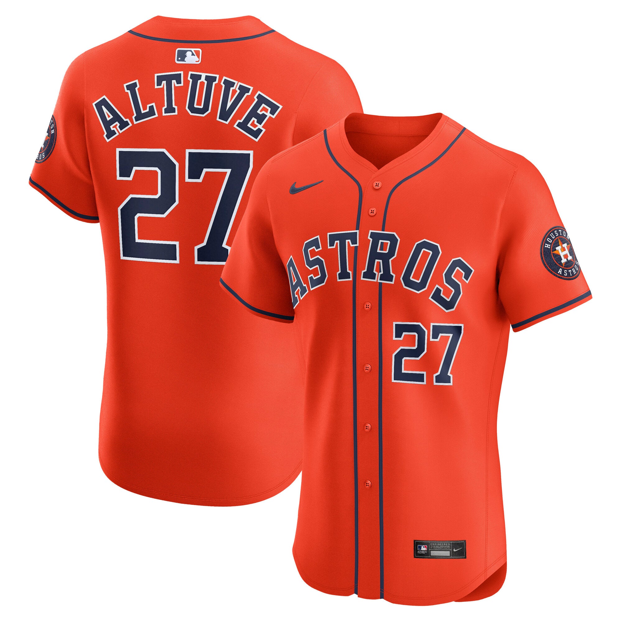 Jose Altuve Houston Astros Nike Alternate 2 Elite Player Jersey - Navy/Orange - Image 5