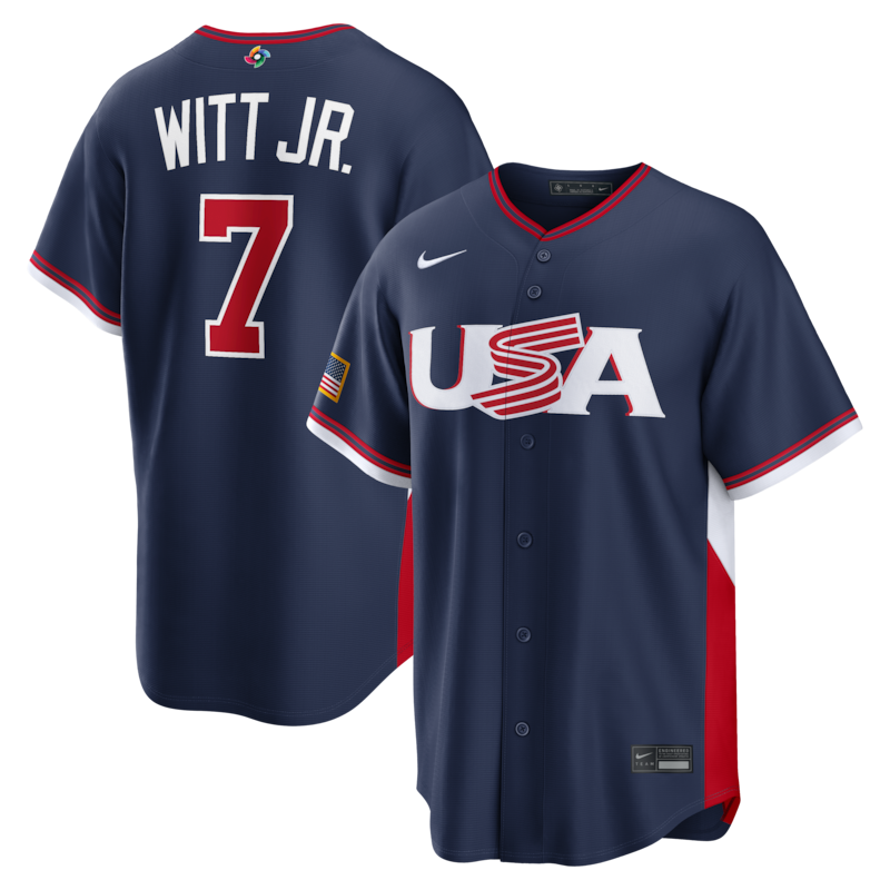 Bobby Witt Jr. USA Baseball Nike 2026 World Baseball Classic Home Stadium Jersey - White/Navy - Image 3