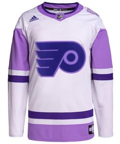 Alternative view of Philadelphia Flyers adidas Hockey Fights Cancer Primegreen Authentic Blank Practice Jersey - White/Purple