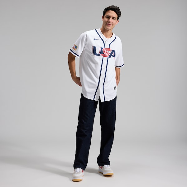 USA Baseball Nike 2026 World Baseball Classic Home Stadium Jersey - White/Navy - Image 4
