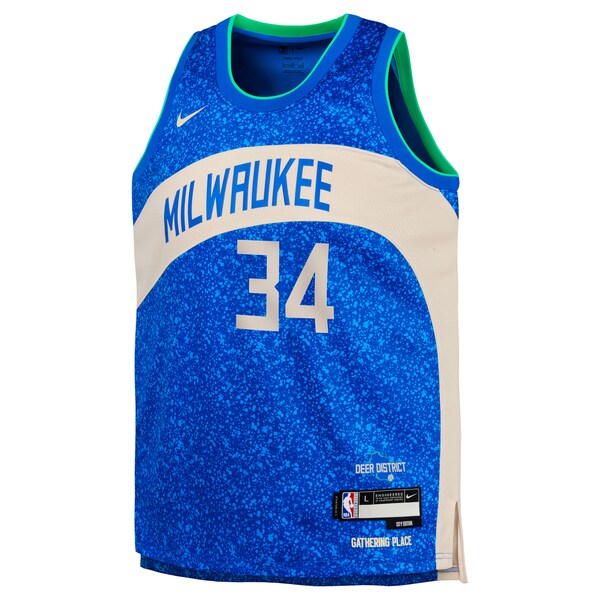 Giannis Antetokounmpo Milwaukee Bucks Nike Youth Swingman Replica Jersey - City Edition - Royal - Image 2